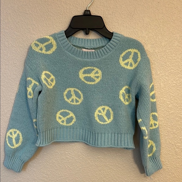 Peace Sign Blue Cropped Sweater for girls - Picture 3 of 6